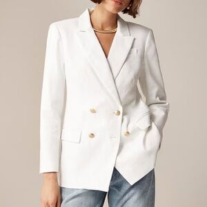 J Crew Greta Blazer Stretch Linen White Double Breasted Lapel Collar 2